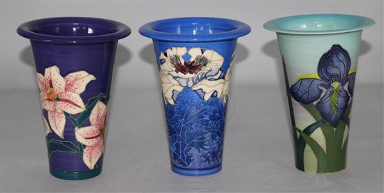 Sally Tuffin for Dennis China Works. Three beaker vases, floral designs, no.68, 29 and